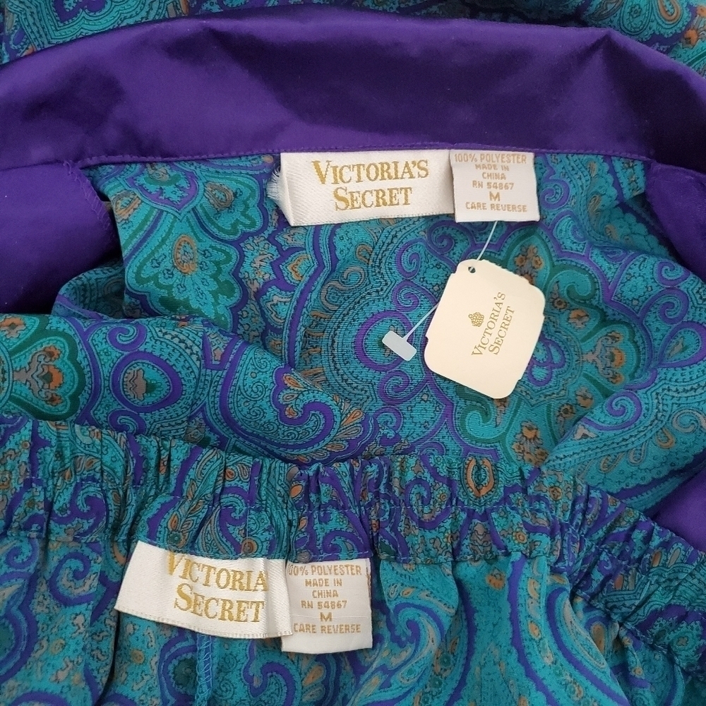 NEW Vintage Victoria's Secret Teal Blue Pajama Set - Picture 3 of 5